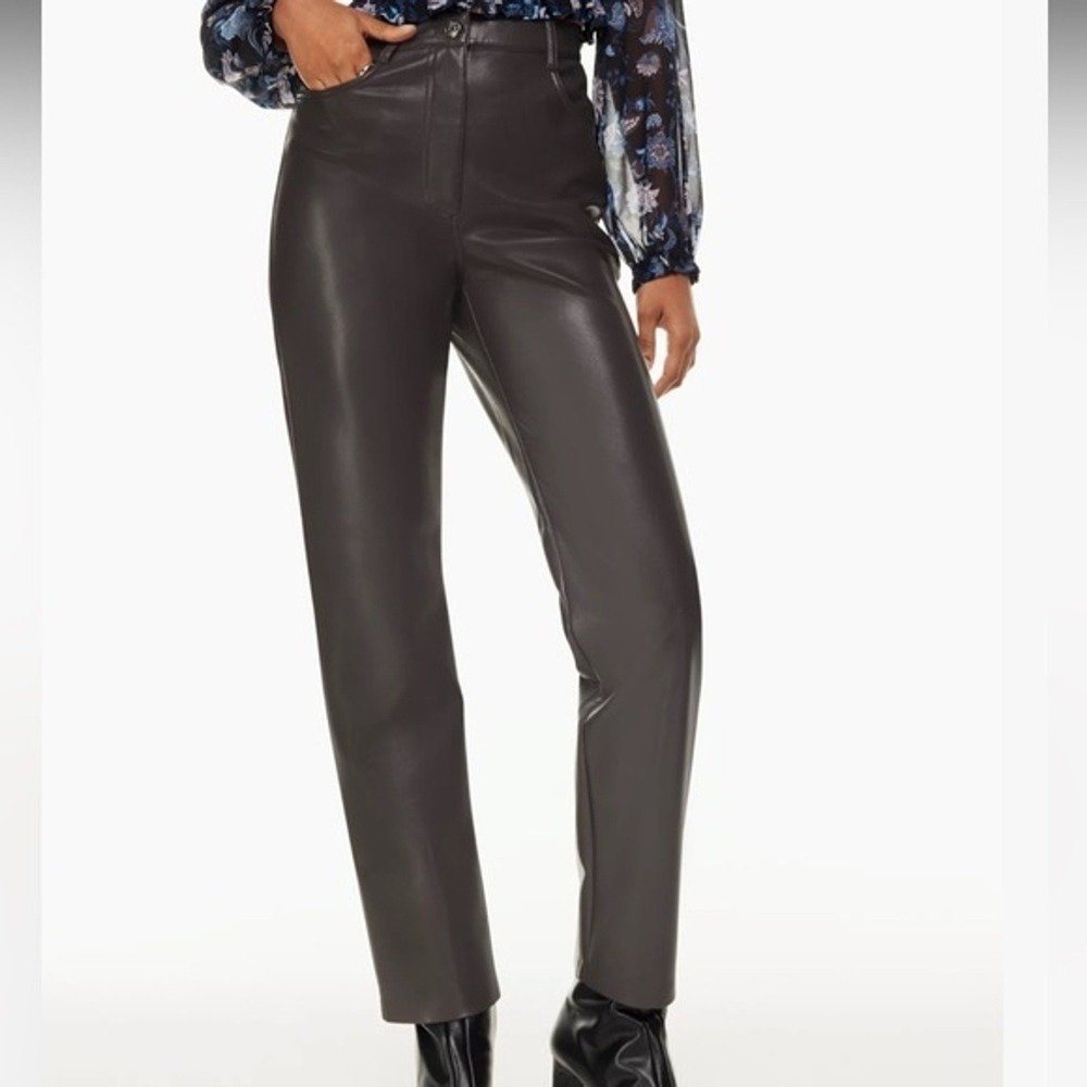 Wilfred Melina Vegan Leather Pants Women 8 Peppercorn Grey High Waist Straight